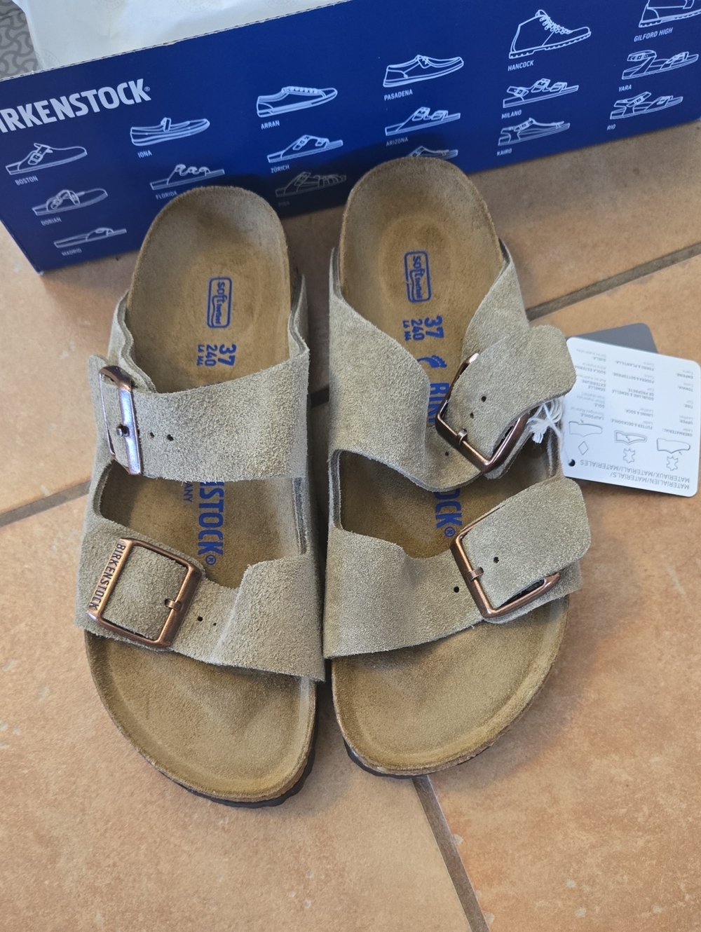 Birkenstock Arizona Suede Double Buckle Sandals in Taupe